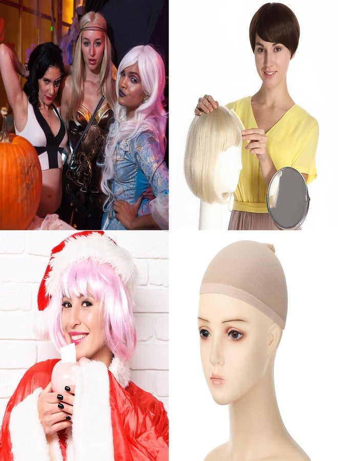 FineCheer Beige 6 Pcs Mesh Wig Cap for Long Hair Net Wig Caps Short Hairnet Mesh Net for for Women Non Slip Hair Nets Accessory for Halloween Cosplay - Image 4